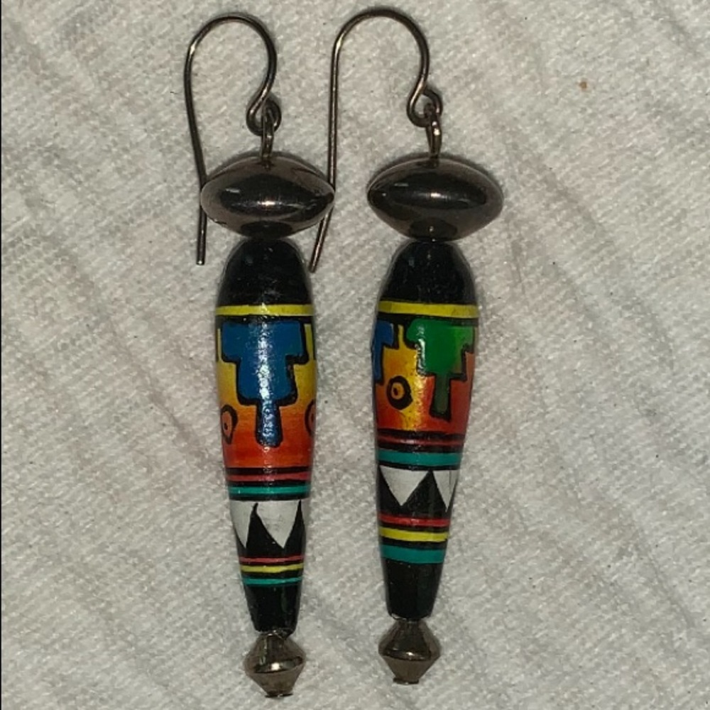 Oblong shaped Aztec Dangle Earrings